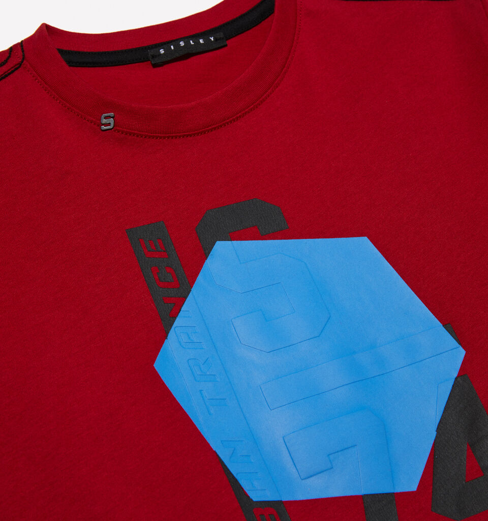 Red t-shirt with embossed print - boys' long sleeve t-shirts - Burgundy | Sisley Young image number 2